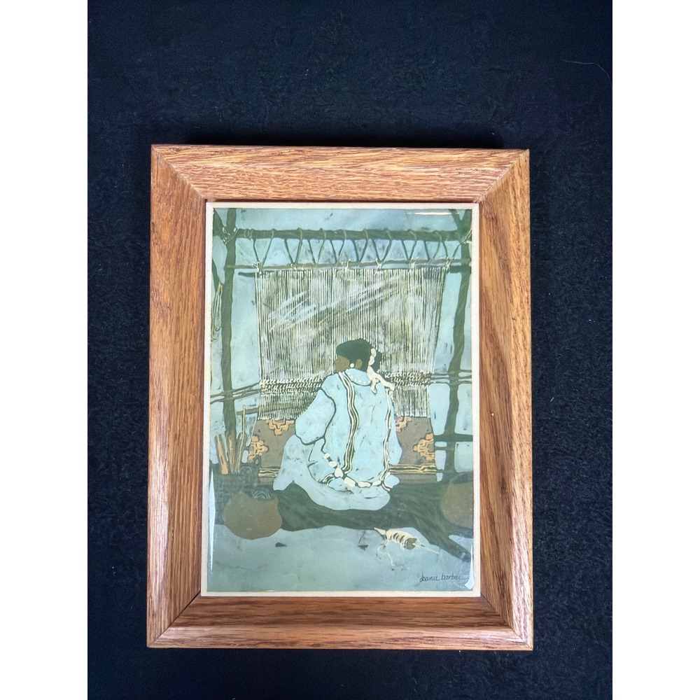 Jeanie Barber Native American Woman Weaving Art Tile Framed Kimberly Enterprises